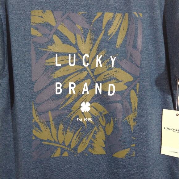 O Lucky Brand Blue Green Tropical Leaf Print Graphic Short Sleeve T-Shirt NWT 6 - Picture 2 of 7